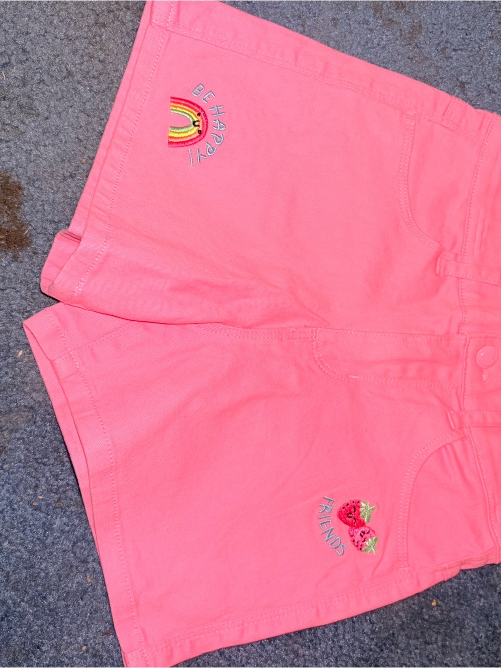 Kids' Coral Pink Embroidered Shorts - Be Happy Strawberry Design